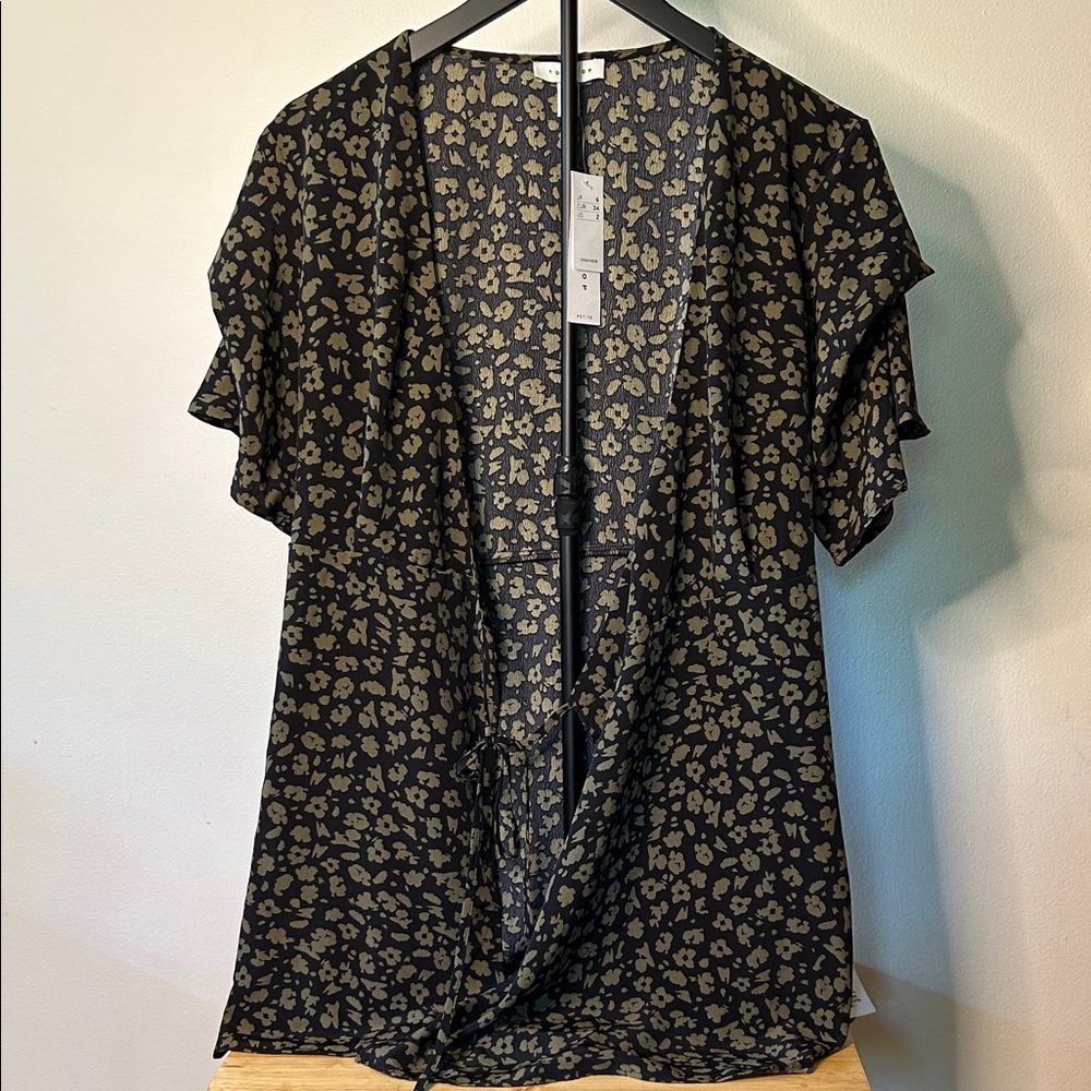 Topshop Black and Tan Floral Blouse